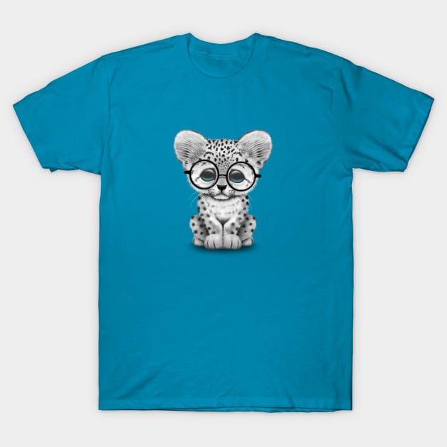 Cute Snow Leopard Cub Wearing Glasses T-Shirt by jeffbartels